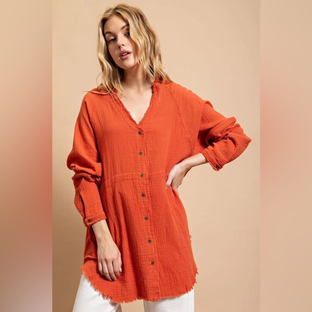 Vici Button-Down Shirt or Dress frayed hem stop size medium